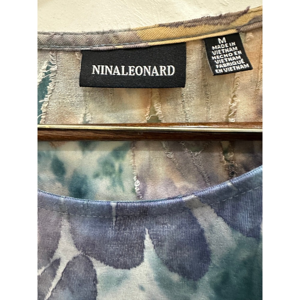 Nina Leonard Floral Burnout Midi Dress 3/4 Sleeve Blue Purple Size M NWT - Picture 3 of 11